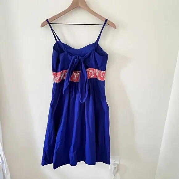 Anthropologie EDME & ESYLLTE Graphical Dress Blue Orange Bow Back - Size 10 - Picture 3 of 10